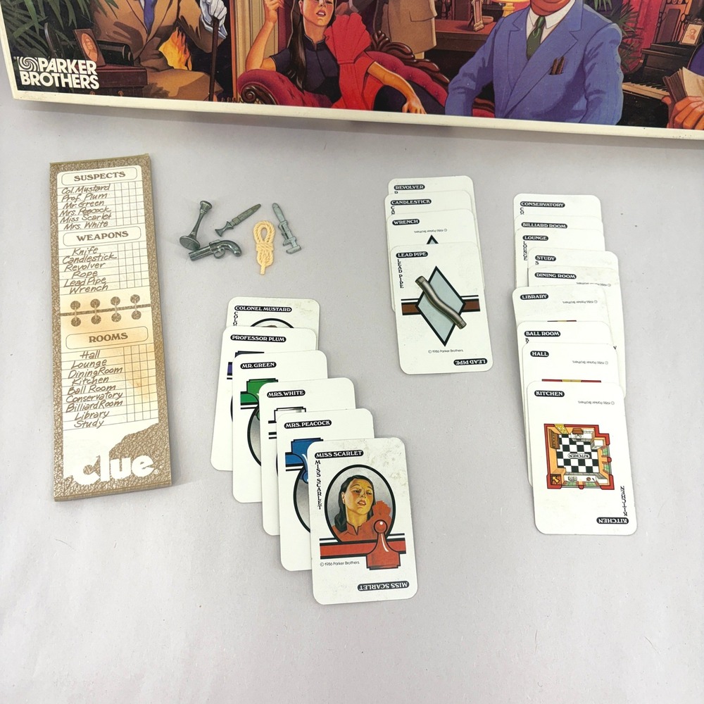 Vintage 80s Parker Brothers‎ Clue Replacement Pieces Cards Weapons Game Lot